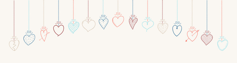 Plakat Hanging hearts - cute banner with hand drawn elements. Vector.