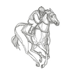 Fototapeta na wymiar Horse Racing Jockey Doodle Art