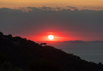 Romantic sunset in the Gulf of Naples. Sorrento. Italy