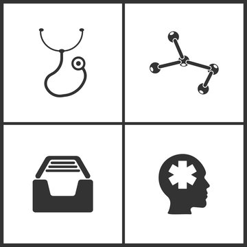 Vector Illustration Set Medical Icons. Elements of Stethoscope, Molecule, Medical files and Pharmacy icon
