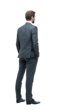 rear view . businessman looking at copy space
