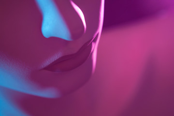 Plakat Fragment of a woman's face. Lips of a woman. A woman is a robot. Cyber woman.