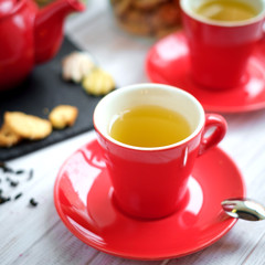 tea in a red mug