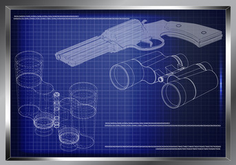 pistol and binoculars