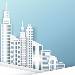 White paper skyscrapers. Achitectural building in panoramic view. Modern city skyline building industrial paper art landscape skyscraper offices. Vector Illustration