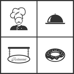 Vector Illustration Set Medical Icons. Elements of Chef, Tray, Blank restaurant sign and Donut icon