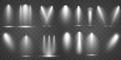Cold scene illumination light effect. Stage illuminated spotlight on transparent background. Vector illustration.