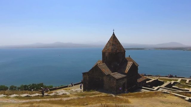 Aerial panoramic view of Surp Arakelots and Astvatsatsin churches in Armenia