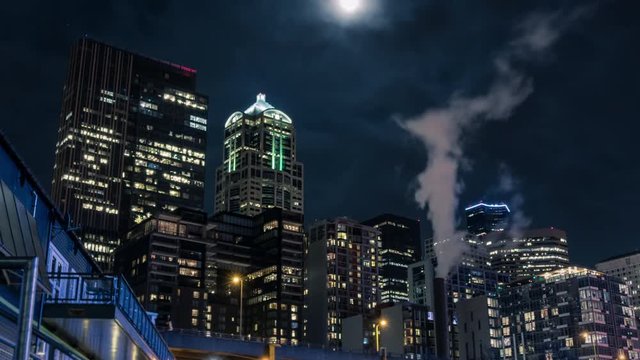 City Skyline Buildings Time-Lapse Illuminated at Night
