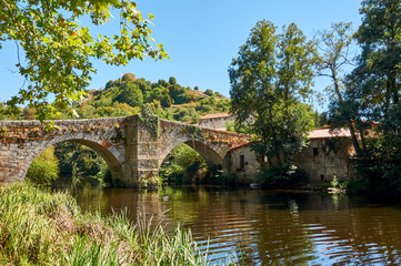 Medieval bridge over Arnoia river in Allariz Ourense, Spain