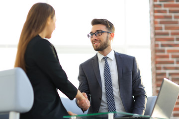 Fototapeta premium Successful businessmen handshaking after good deal.