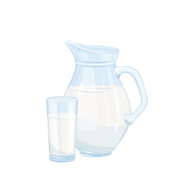 Vector milk jug and glass