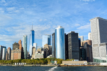 Fototapeta na wymiar Lower Manhattan skyline as seen from ferry. New York City, USA. 