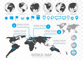 Türaufkleber World map and 3D globe set with infographics elements. © vectorplus