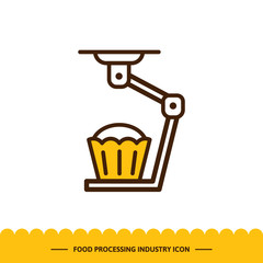 Food processing industry icon. Automated line of confectionery at the factory. Vector illustration in modern style
