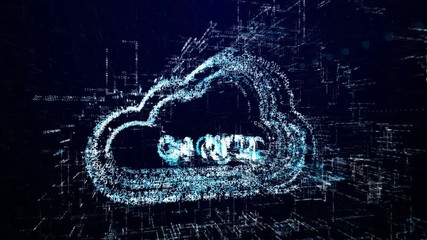 Cloud icon consisting of interactive digit and symbol. Cloud icon in digital space