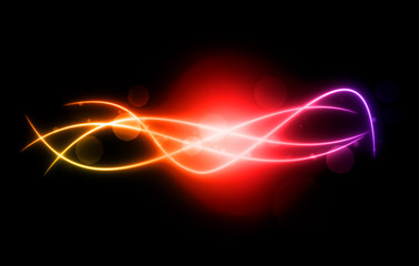 Curved, rainbow colored glowing lines curves design element