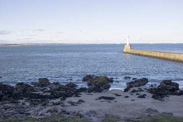Fototapeta na wymiar Aberdeen Lighthouse in front of Blue Sky