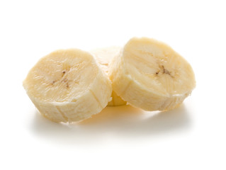 Fresh, ripe banana slices on white