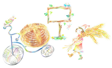 三輪車に乗せたパン　小人　看板