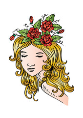 Sketchy of beautiful woman with flowers in their hair