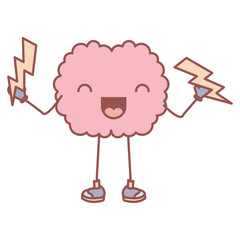comic brain with thunders kawaii character vector illustration design