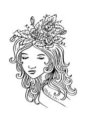 Sketchy of beautiful woman with flowers in their hair