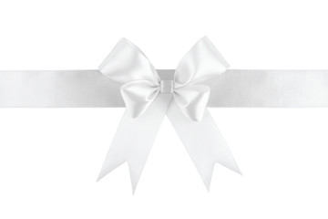 White satin ribbon bow isolated on white background