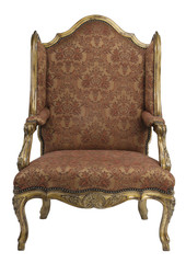 Arm chair red and gold fabric with clipping path.