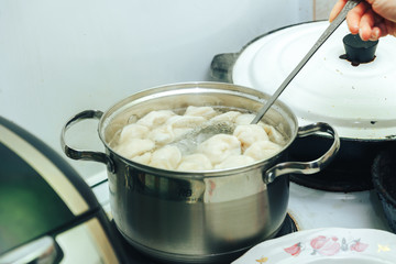 A woman is cooking