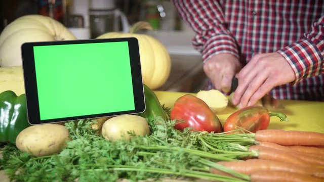 Fall Season Food Prepared by Green Screen Tablet Device