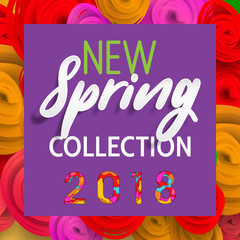 Spring banner "new collection" with paper flowers for online shopping, advertising actions, magazines and websites. Spring new collection background with beautiful colorful flower.