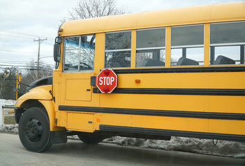 Close up on school bus in the parking lot