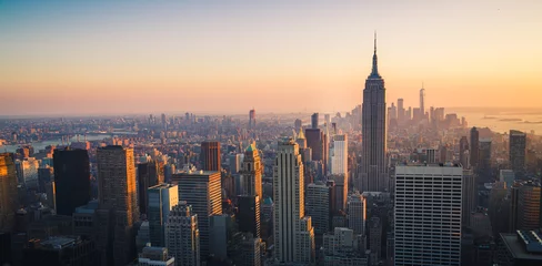 Foto auf Acrylglas Stadtgebäude Skyline von Manhattan bei Sonnenuntergang, New York City, Vereinigte Staaten von Amerika