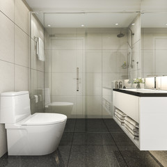 3d rendering modern loft bathroom with luxury tile decor