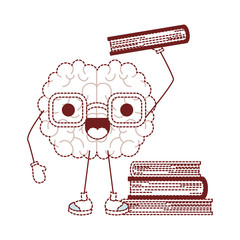 comic brain lifting books kawaii character vector illustration design