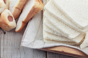 Sliced bread on tray.