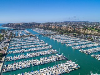 Aerial view of harbor with luxury boats and yachts in Dana Point, California 