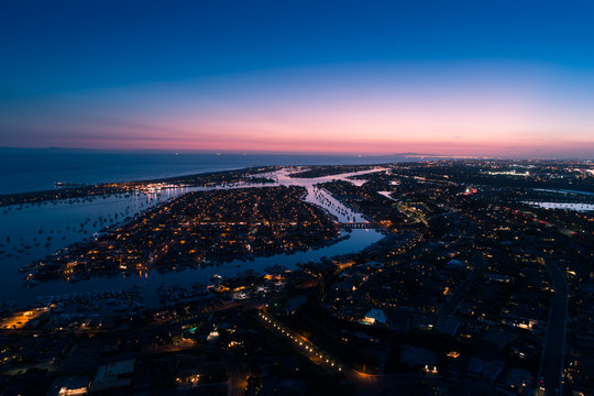 Aerial View Of Balboa Island In Newport Beach At Twilight