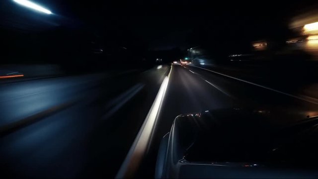 High Speed Car POV Night Driving in City Time-Lapse