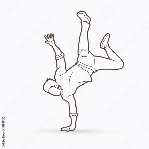 "Street dance, B boys dance, Dancing action outline graphic vector