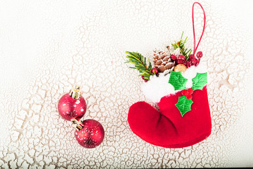 Christmas holidays composition on wooden background with copy space for your text