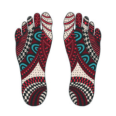 The imprint of the feet. Foot Zen drawing. Tangle pattern footprint illustration. Handmade sole.