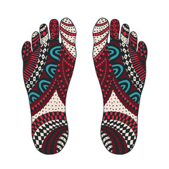 The imprint of the feet. Foot Zen drawing. Tangle pattern footprint illustration. Handmade sole.