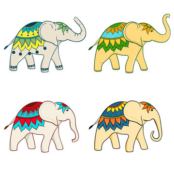 Four elephants in various poses and patterns