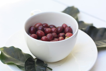 coffee cup full of raw coffee beans