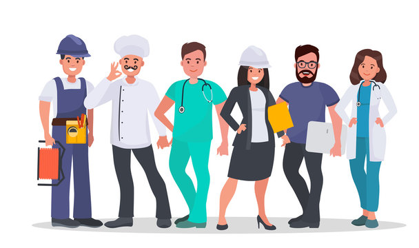 Set of people of different occupations Doctor, Nurse, IT-specialist, Engineer, Chef, Electrician. World's most in demand proffesions. Labor day concept vector illustration.