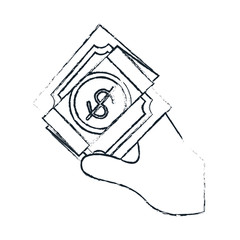 hand with bill dollar money icon vector illustration design