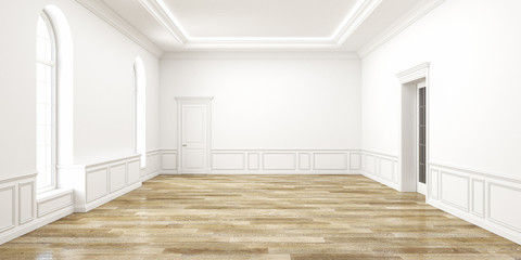 Classic white empty space interior. 3d render illustration.