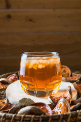 Bael juice ice tea on wooden table , healthy drink